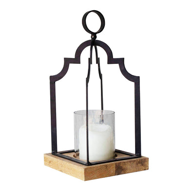 Wood & Iron Lantern | Decorative Tealight Candle Holder Stand | 14 inch