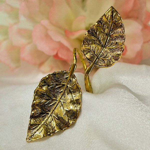 Brass Leaf Ring for Women | Gold | Adjustable