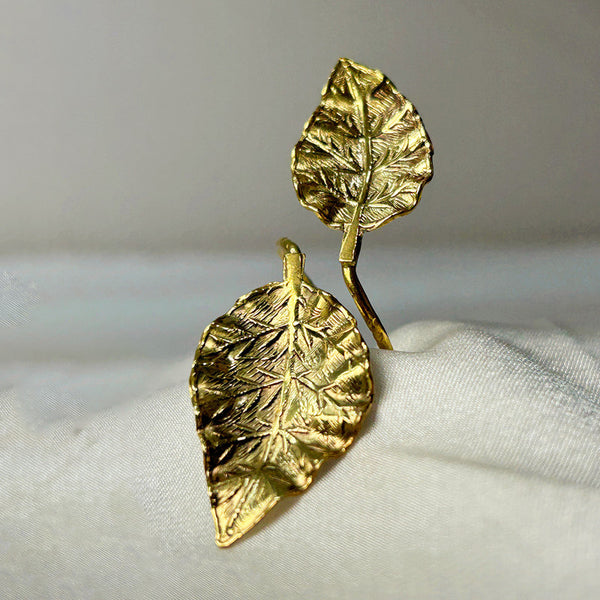 Brass Leaf Ring for Women | Gold | Adjustable