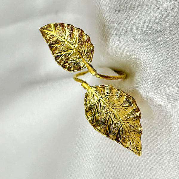 Brass Leaf Ring for Women | Gold | Adjustable