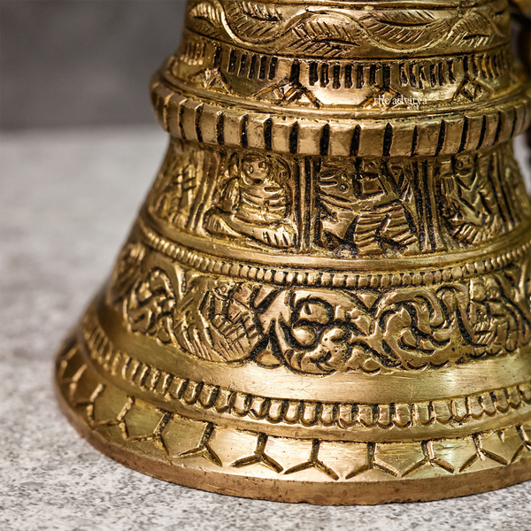 Brass Pooja Bell | Dashavtar Temple Design | Gold | 11 cm