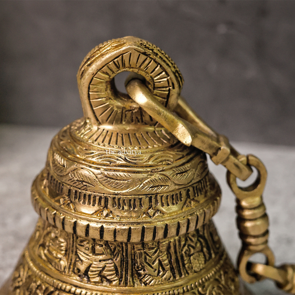 Brass Pooja Bell | Dashavtar Temple Design | Gold | 11 cm