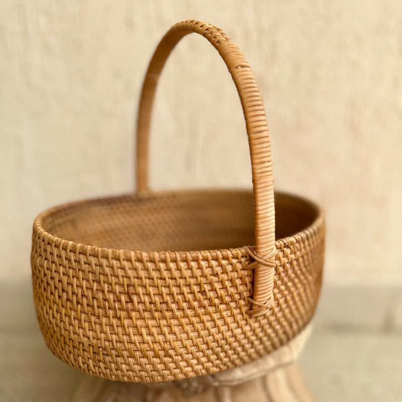 Cane Picnic Basket with Handle | Beige | 27 cm