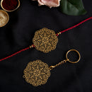 Brass Rakhi for Brothers | Keychain | Big Floral Design | Gold & Red