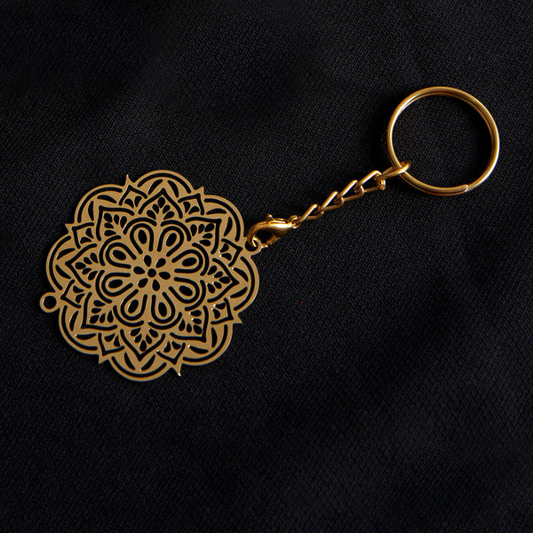 Brass Rakhi for Brothers | Keychain | Big Floral Design | Gold & Red