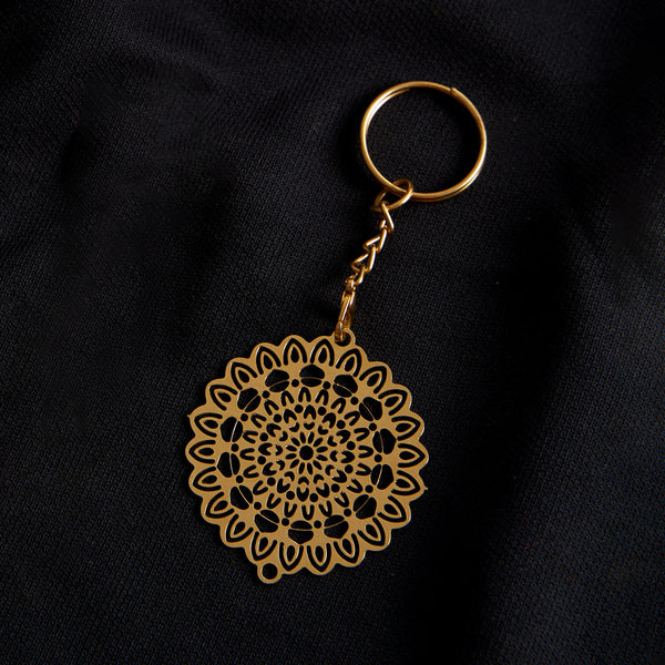 Brass Rakhi for Brothers | Keychain | Mandala Design | Gold & Red