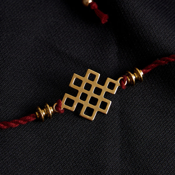 Brass Rakhi for Brothers | Keychain | Knot Square Design | Gold & Red