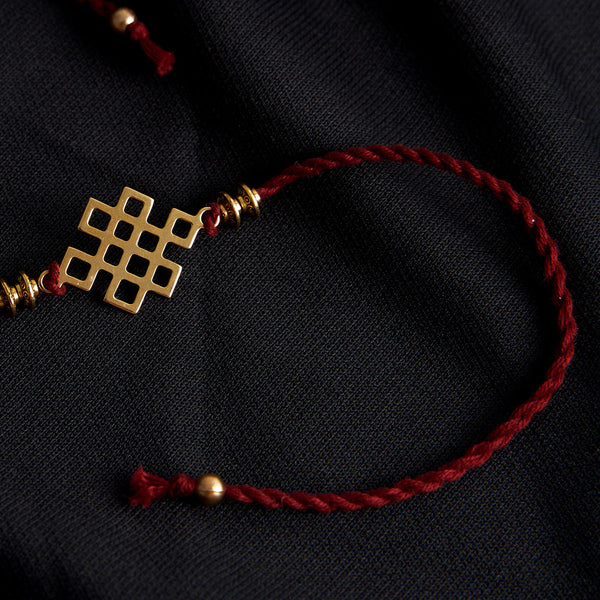 Brass Rakhi for Brothers | Keychain | Knot Square Design | Gold & Red