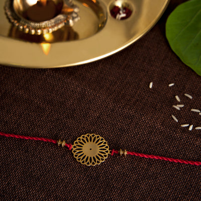 Brass Rakhi for Brothers | Keychain | Floral Design | Gold & Red