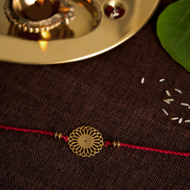 Brass Rakhi for Brothers | Keychain | Floral Design | Gold & Red