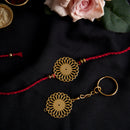 Brass Rakhi for Brothers | Keychain | Floral Design | Gold & Red