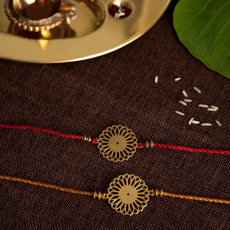 Brass Rakhi for Brothers | Keychain | Floral Design | Gold & Red