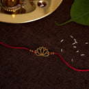 Brass Rakhi for Brothers | Keychain | Lotus Design | Gold & Red