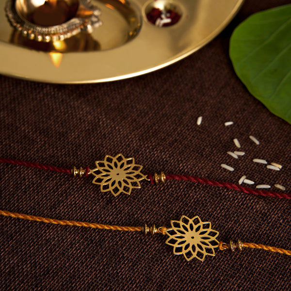 Brass Rakhi for Brothers | Keychain | Sun Design | Gold & Red