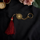 Brass Rakhi for Brothers | Keychain | Sun Design | Gold & Red