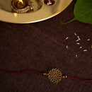 Brass Rakhi for Brothers | Keychain | Kemp Flower Design | Gold & Red