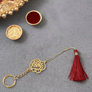 Brass Rakhi for Brothers | Keychain | Rose Design | Gold & Red