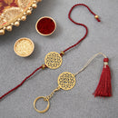 Brass Rakhi for Brothers | Keychain | Om Design | Gold & Red