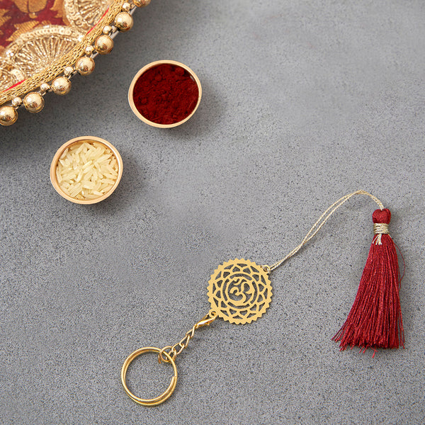 Brass Rakhi for Brothers | Keychain | Om Design | Gold & Red