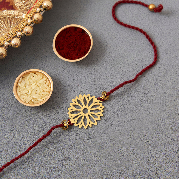 Brass Rakhi for Brothers | Keychain | Sunflower Design | Gold & Red