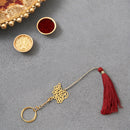 Brass Rakhi for Brothers | Keychain | Peacock Design | Gold & Red