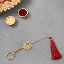 Brass Rakhi for Brothers | Keychain | Swastik Design | Gold & Red