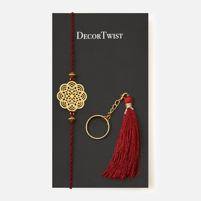 Brass Rakhi for Brothers | Keychain | Floral Design | Gold & Red