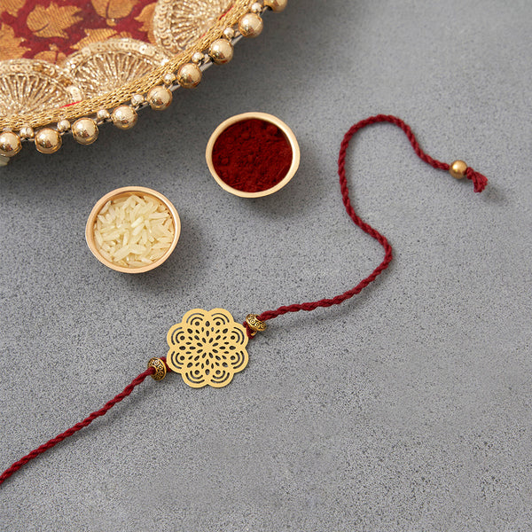 Brass Rakhi for Brothers | Keychain | Floral Design | Gold & Red