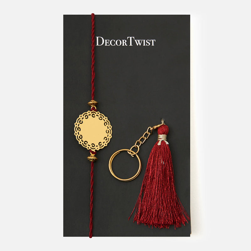 Brass Rakhi for Brothers | Keychain | Sun Design | Gold & Red