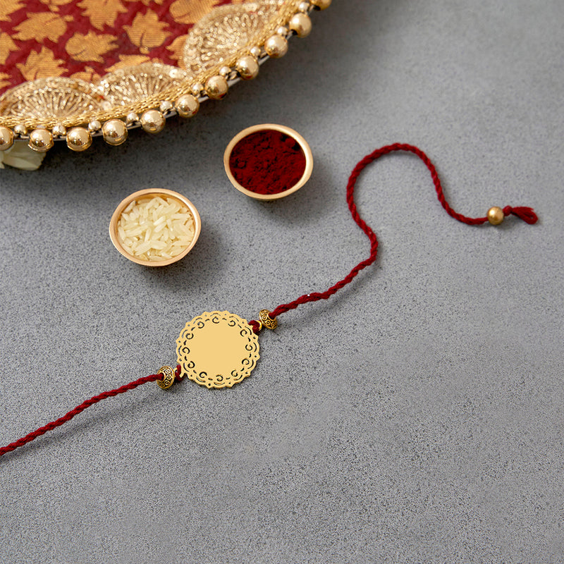 Brass Rakhi for Brothers | Keychain | Sun Design | Gold & Red