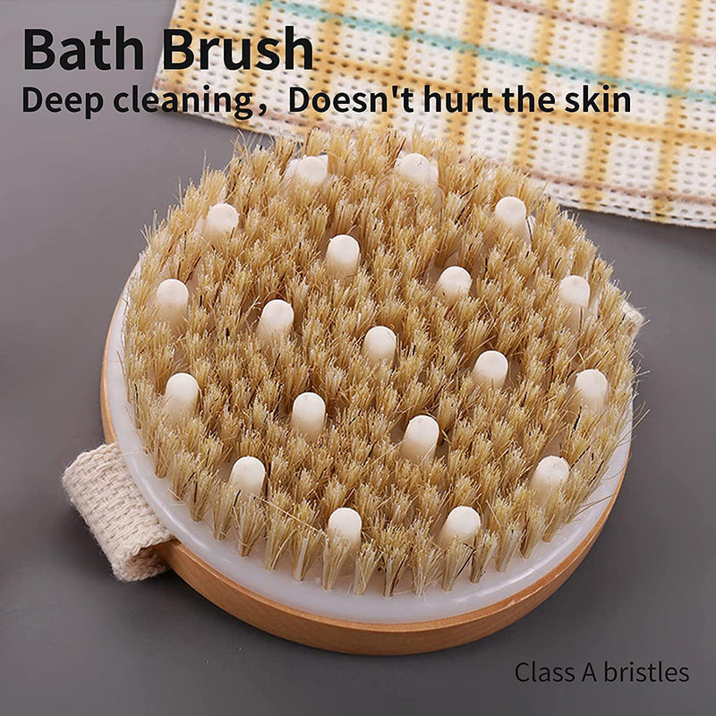 Wooden Brush with Massager | Bath Brush | Removes Dry Skin | Round