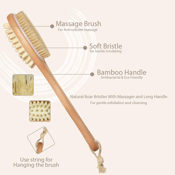 Double Sided Bath Brush | With Massager | Brown