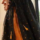Cotton Flared Kurta for Women | Black | Bandhej & Embroidered Work
