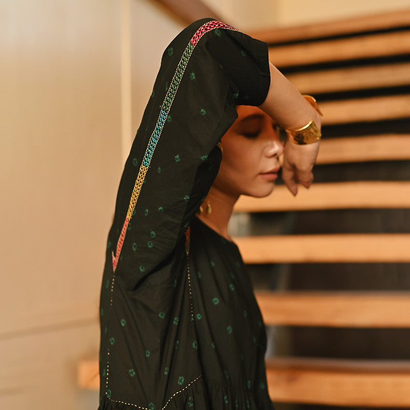 Cotton Midi Dress for Women | Black | Bandhej & Embroidered