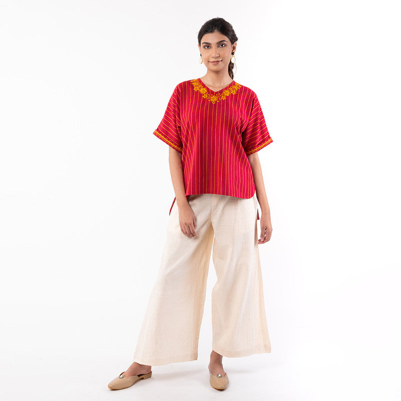 Cotton Chikankari Top for Women | Boxy | Red