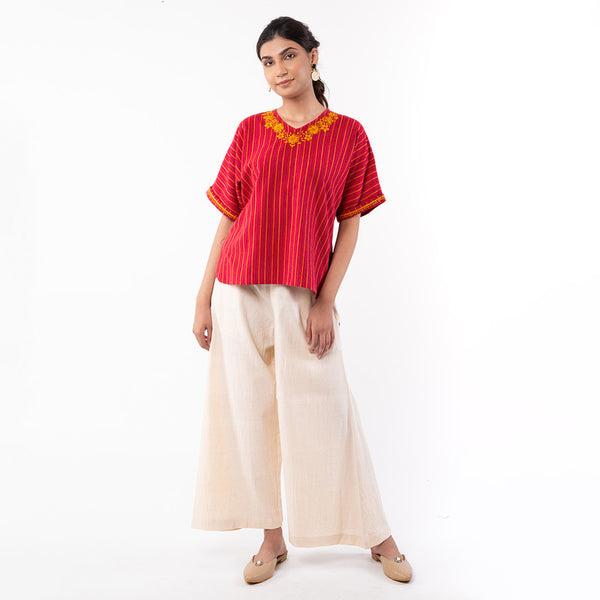 Cotton Chikankari Top for Women | Boxy | Red