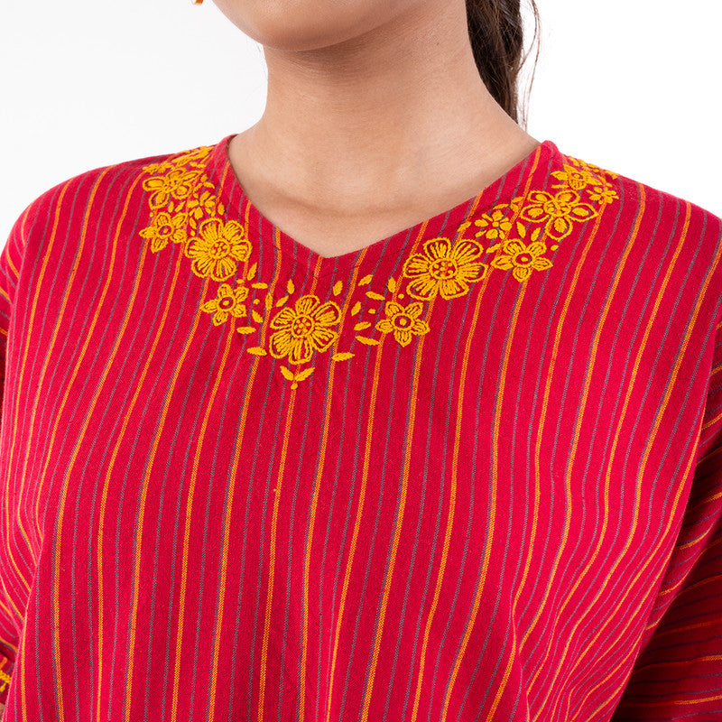 Cotton Chikankari Top for Women | Boxy | Red