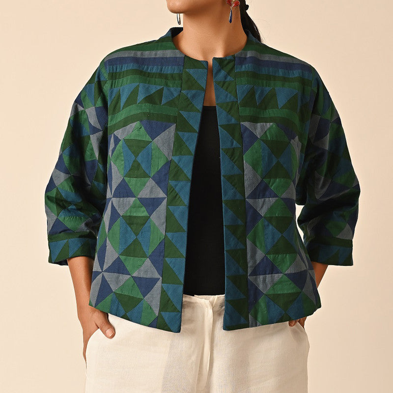 Cotton Front Open Jacket for Women | Green