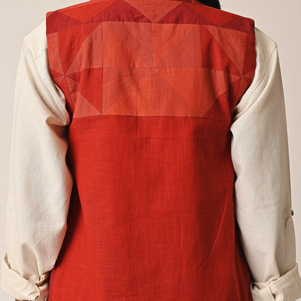 Cotton Sleeveless Jacket for Women | Red