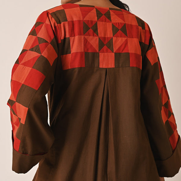 Cotton Long Jacket for Women | Brown | Patchwork