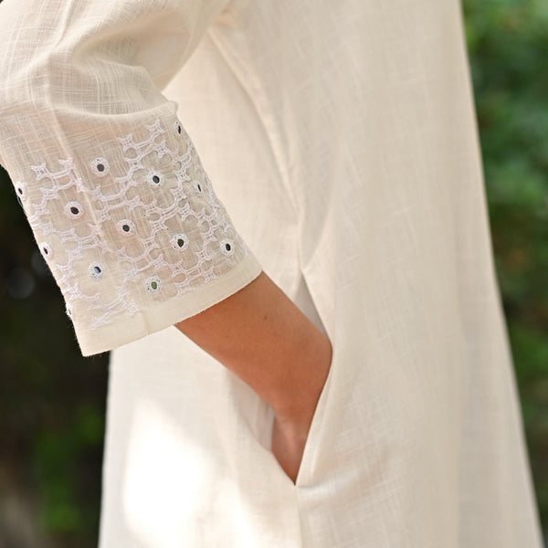 Cotton White Kurta for Women | Embroidered