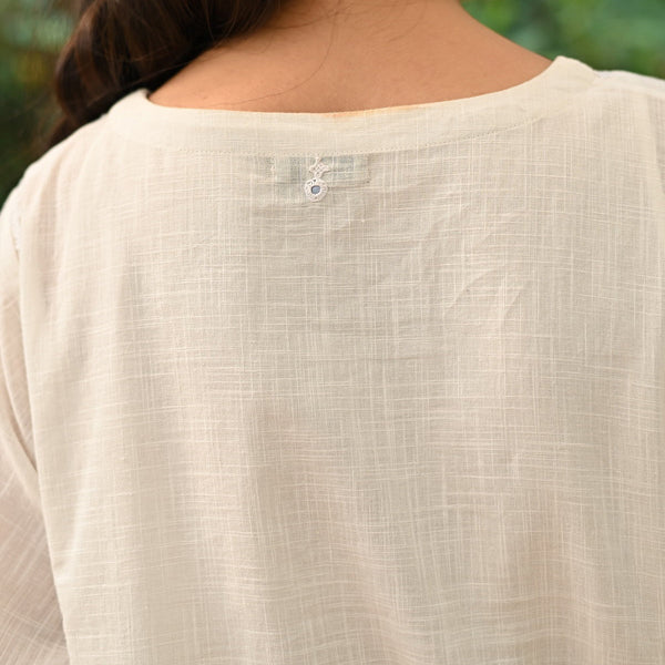 Cotton White A-Line Kurta for Women | Round Neck