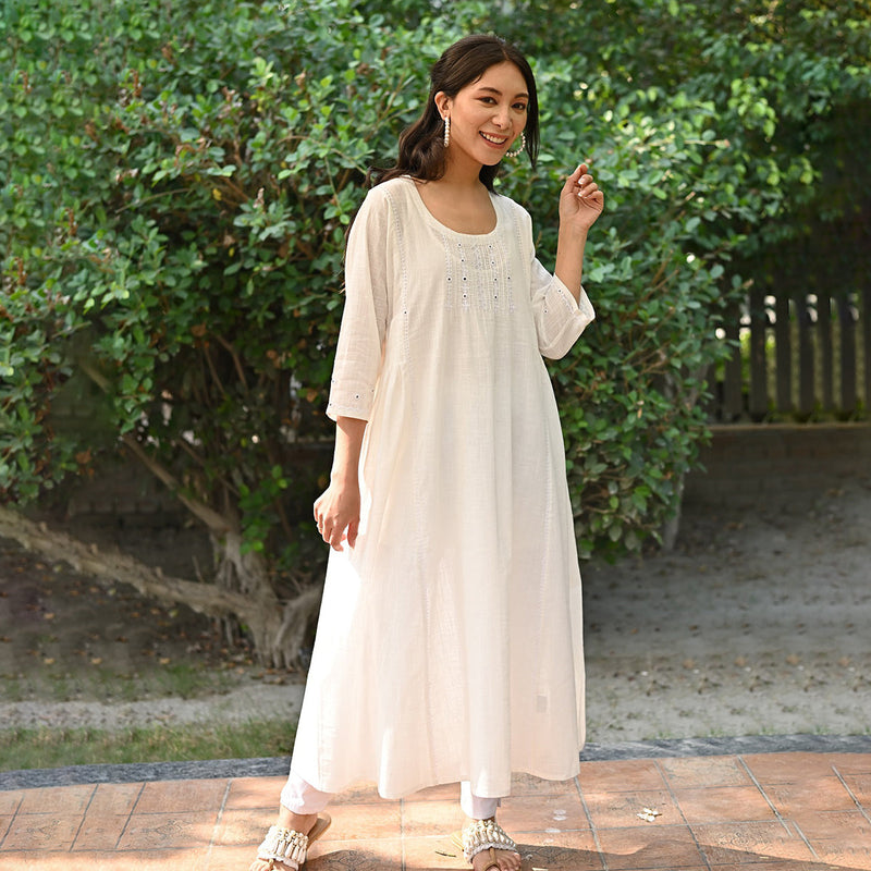 Cotton White Kurta for Women | Kimono Sleeves
