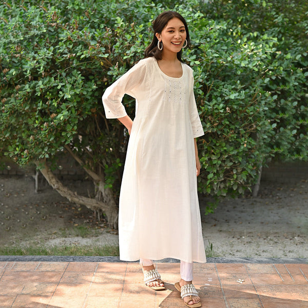 Cotton White Kurta for Women | Kimono Sleeves