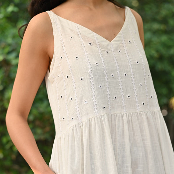 Cotton Tiered Dress for Women | White