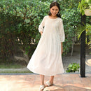 Cotton A-Line Dress for Women | Full Sleeves | White