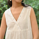 Cotton White Sleeveless Top for Women | Embroidered | V-Neck