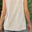 Cotton White Sleeveless Top for Women | Embroidered | V-Neck