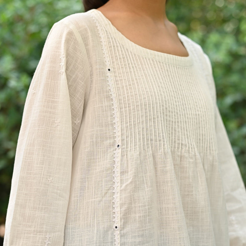 Cotton Tunic Top for Women | Embroidered | White