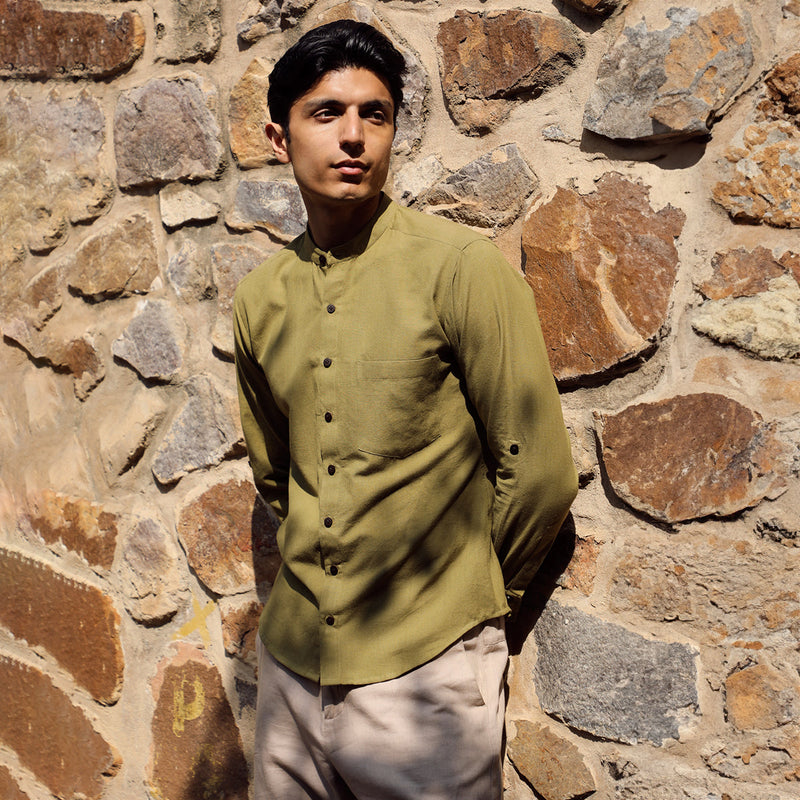 Cotton Shirts For Men | Full Sleeves | Olive